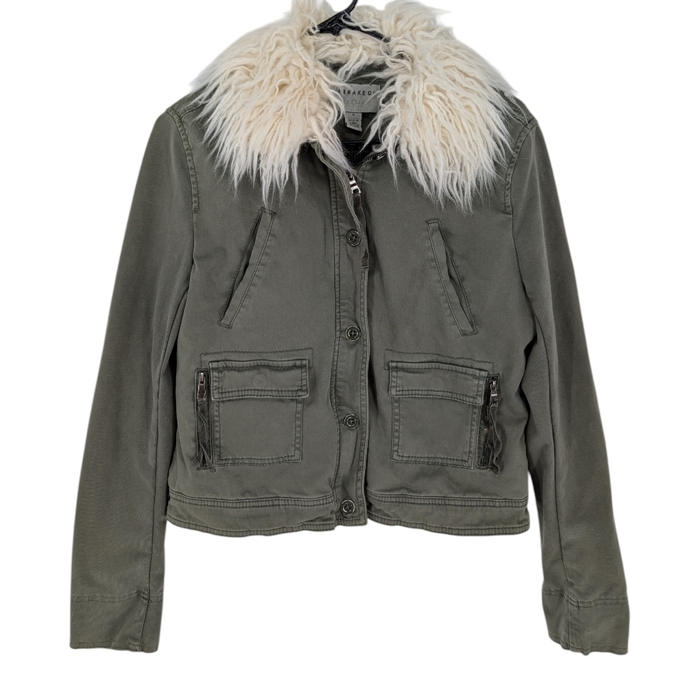 Anthropologie Marrakech Utility Military Jacket Faux Fur Collar Green Small
